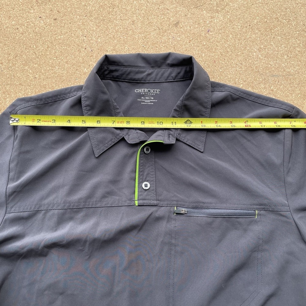 Cherokee Uniforms Mens XL Gray Performance Polo Scrub Top Zipper Pocket CKI803 - Picture 6 of 10